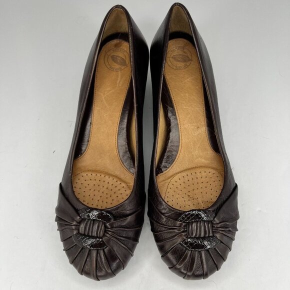 Nurture Womens Serene Brown Leather Low Casual Wedge Size 10 M Slip On Heels - Picture 4 of 10